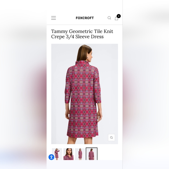 Foxcroft Tammy Geometric Tile Knit Crepe 3/4 Sleeve Dress S - Picture 2 of 7